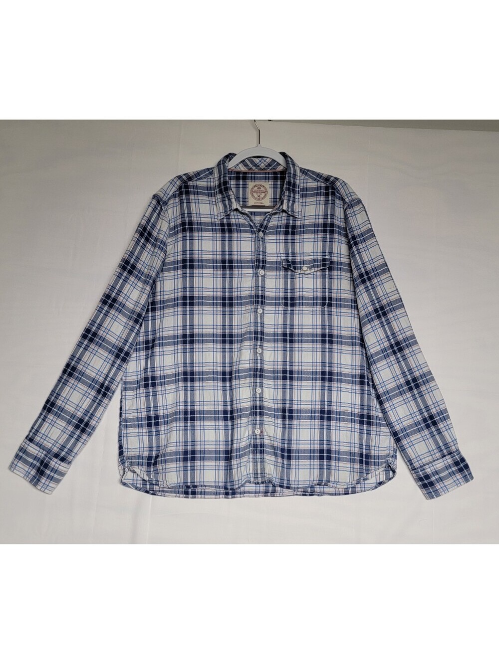 FatFace UK Men's Plaid Button-Down Shirt Blue & White Long Sleeve Size XXL